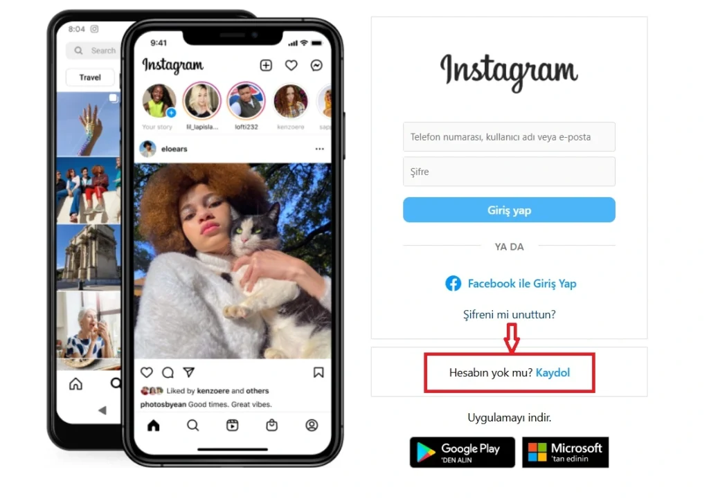 tarayıcıdan instagram hesabı açma ekranı