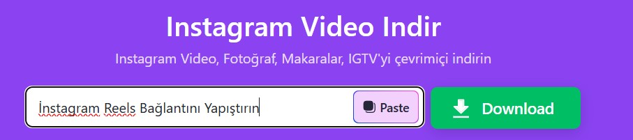 Snapinsta instagram video indirme ekranı
