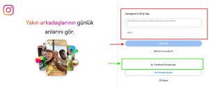 instagram'a giriş yapma ekranı